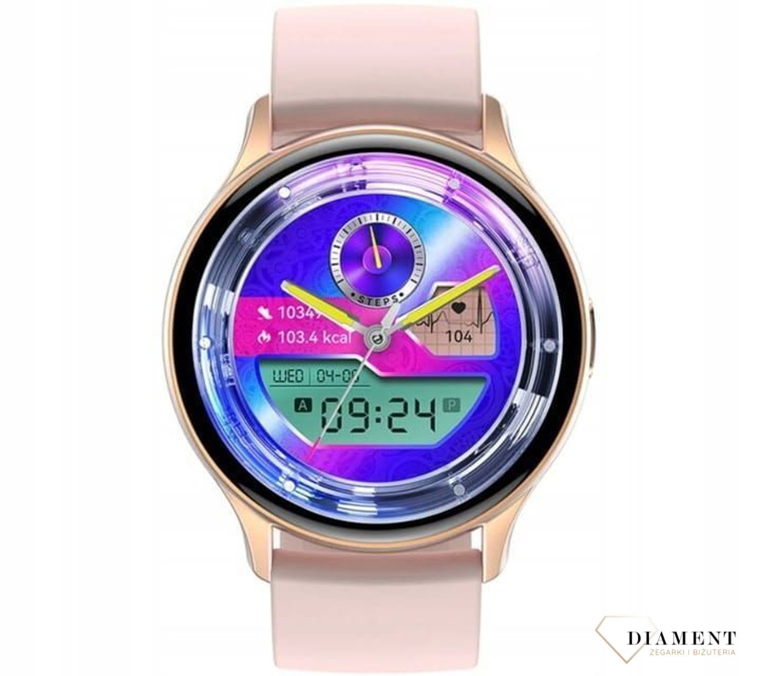 Smartwatch damski Rubicon z rozmowami szary różowy RNCF11. Smartwatch damski na prezent. Zegarek sportowy damski. Smartwatch na silikonowym pasku. Smartwatch z rozmowami telefonicznymi.3.jpg